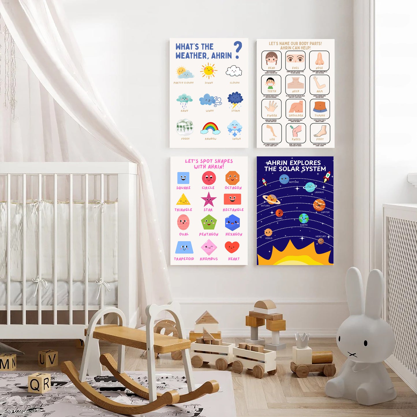 Educational Posters SET with Baby's Name