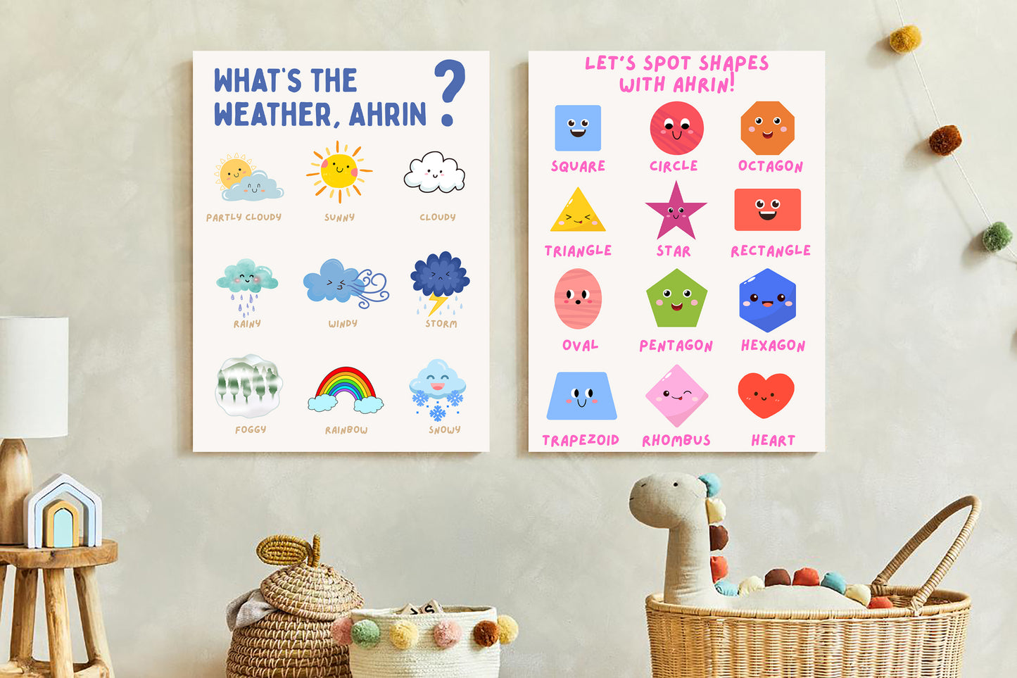 Educational Posters SET with Baby's Name